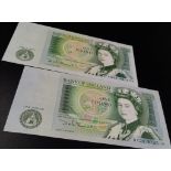Two 1981 Somerset One Pound Notes. First and Last Run Serial Numbers. Both uncirculated condition in