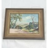 A SMALL COUNTRYSIDE SCENE IN OIL ON BOARD PAINTED BY DARYL LINDSAY THE WELL KNOWN AUSTRALIAN ARTIST.