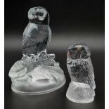Two Vintage Lead Crystal Glass Owls. 16 and 10cm.