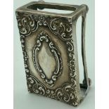 Antique SILVER matchbox holder having repousse scrollwork detail with clear hallmark for