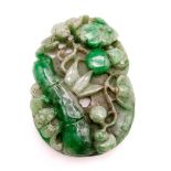 A Chinese Hand-Carved Large Jade Pendant. Floral decoration. 8.8 x 6.2cm.