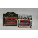 2 VERSIONS OF THE FAMOUS LONDON DOUBLE DECKER RED BUS IN DIE CAST METAL FREE WHEELING ACTION MODELS.