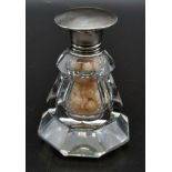 an art deco crystal silver topped smelling salts bottle, with internal glass stopper intact, very
