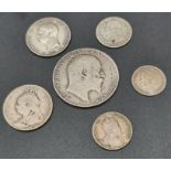 A Selection of Silver Antique Coins: 1910 English Crown, 1869 Italian Papal 10 Soldi, 1911 Greek 1