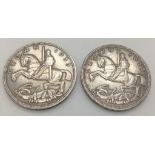 Two 1935 George V Rocking Horse Silver Crown Coins. 56.55g total weight. Very fine condition but