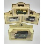 A SET OF 4 DIE CAST MODELS OF VINTAGE CARS UNUSED AND STILL BOXED. APPROX 7 X 4cms.