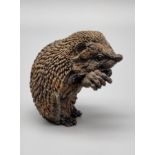 An Early Cold-Painted Bronze in the Form of A Hedgehog Paperweight. Glass eyes and signed with a