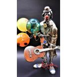 Huge solid silver, enamel and Murano glass figurine of a Clown with Guitar and balloons, by Vittorio