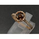 14k rose gold diamond halo cluster ring, 0.70ct of chocolate diamond, ring size O, total weight 2.