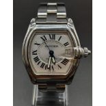 A Cartier Roadster Gents Watch. Stainless steel strap and case - 40mm. Two tone silver and white