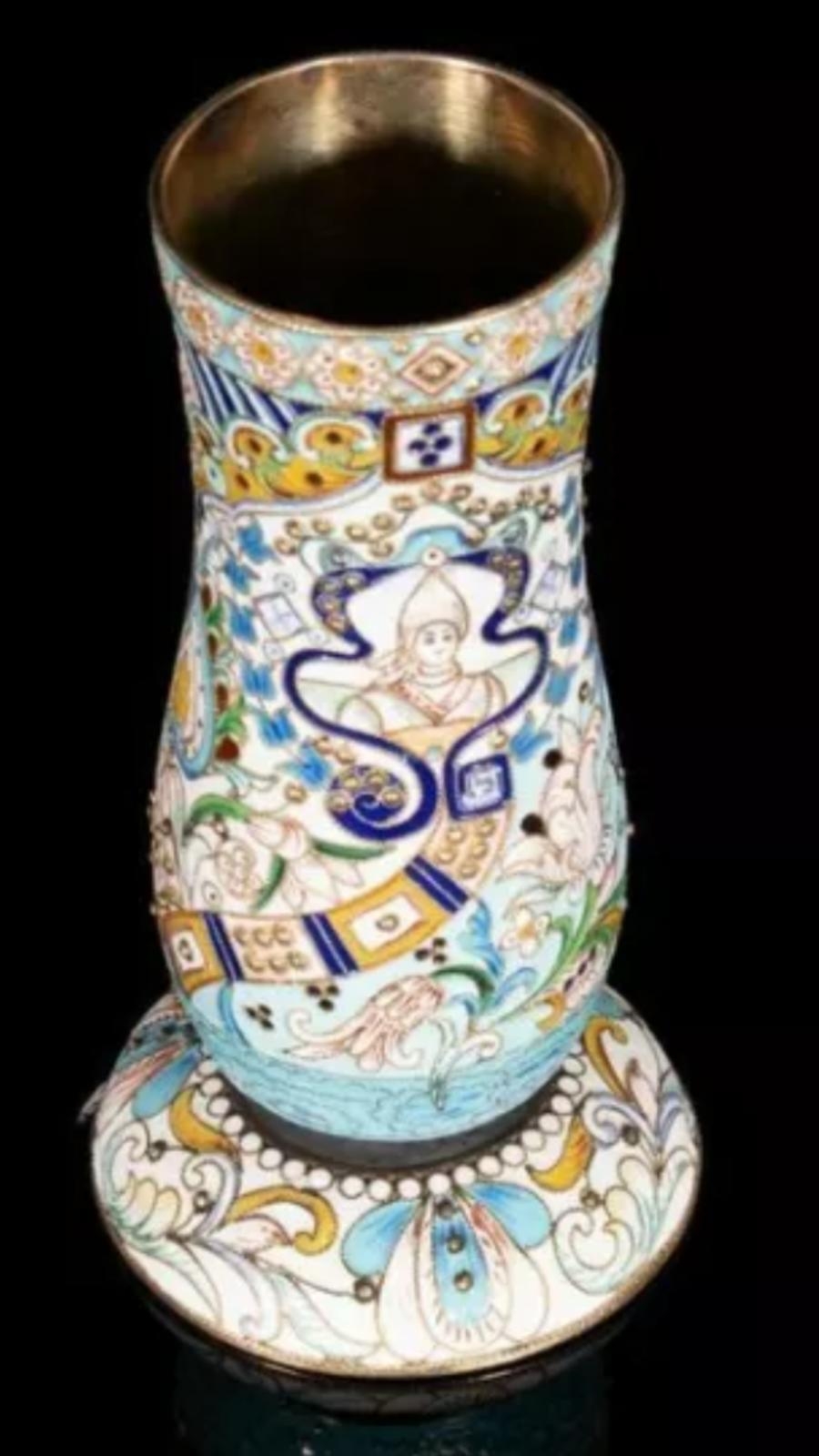 Magnificent Russian silver and enamel large cup vase Total weight: 171.57 grams. Dimensions: 11. - Image 7 of 8