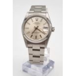 A Stainless Steel Rolex Oyster Perpetual Datejust Unisex Watch. Stainless steel strap and case -