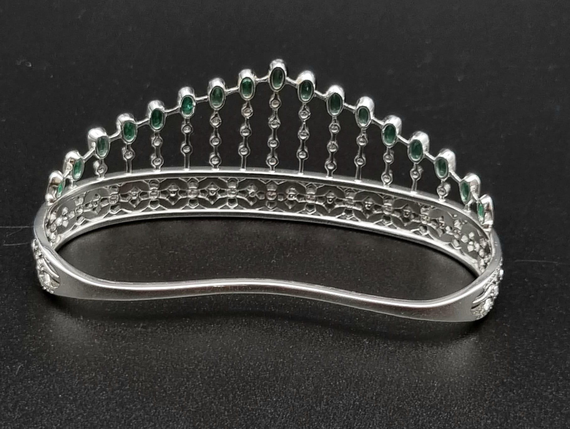 An Asian Inspired Gaydamak 18K White Gold Diamond and Emerald Dorsal Jewellery Piece. 17 Emeralds ( - Image 4 of 6