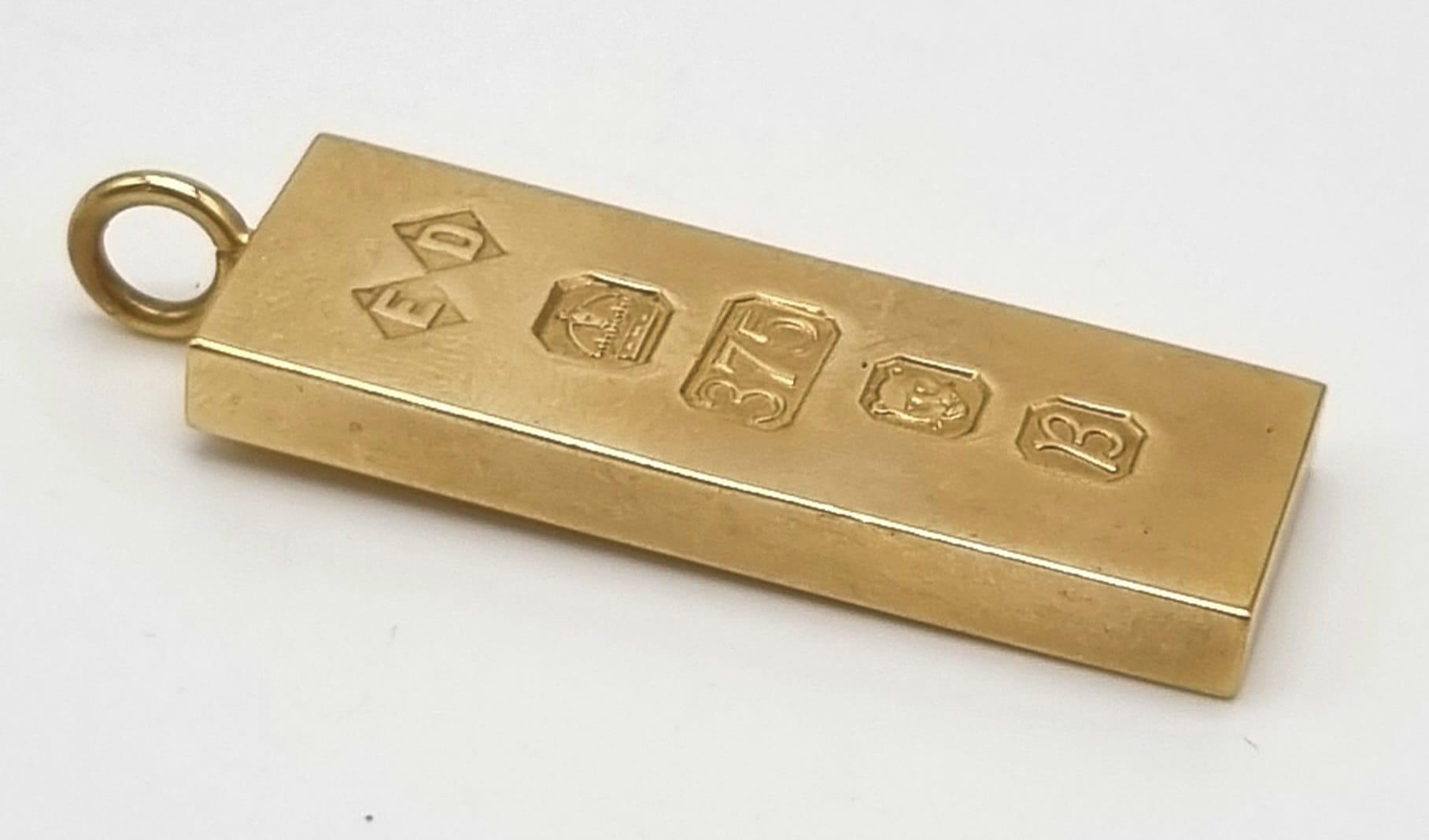 A 9k Gold Ingot Pendant. Hallmarks for London. 32g. 42mm. - Image 2 of 3