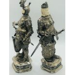 A large pair of German antique 19th century solid silver figural knights with removable weapons. Top