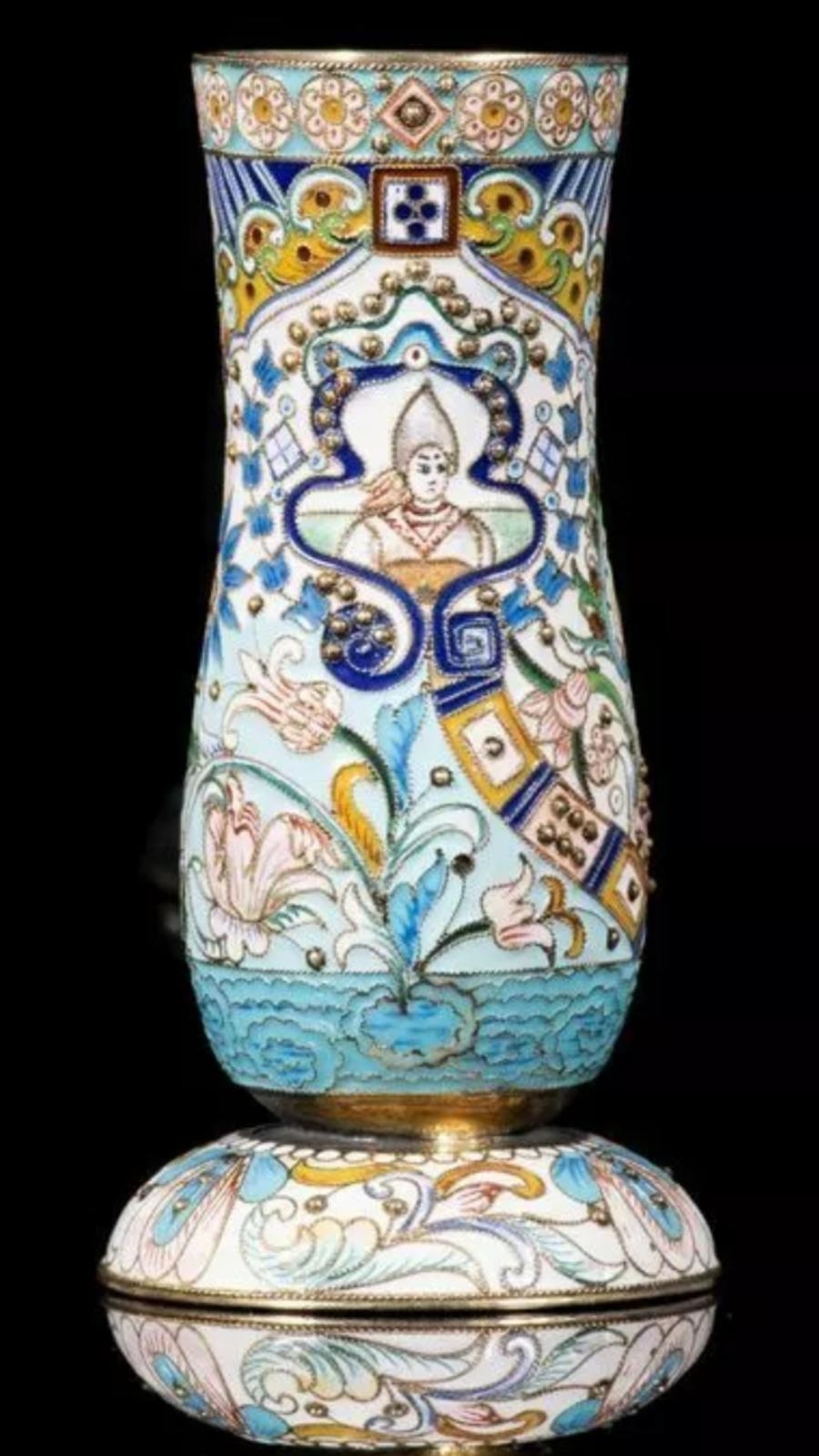 Magnificent Russian silver and enamel large cup vase Total weight: 171.57 grams. Dimensions: 11. - Image 6 of 8
