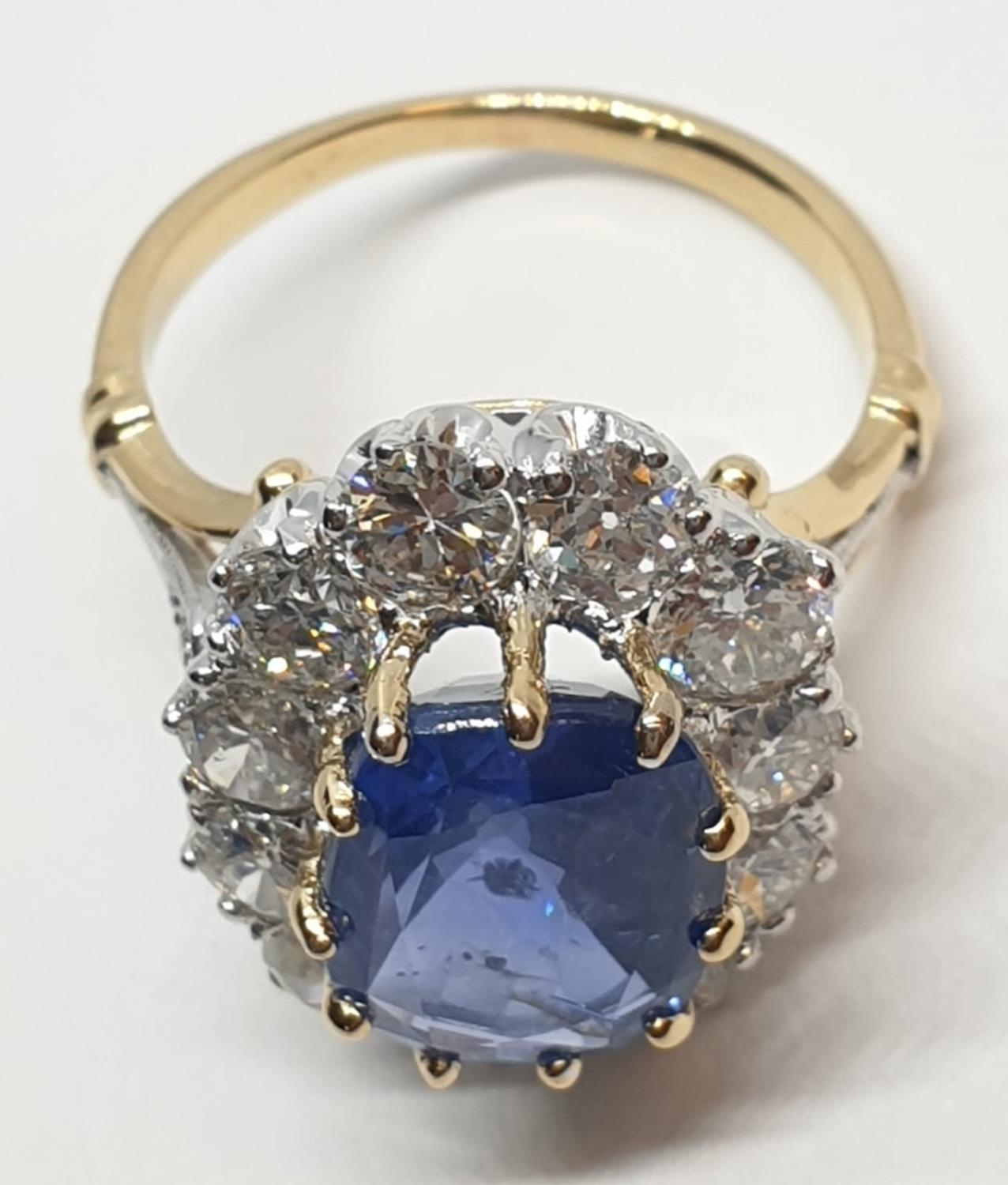 5.75ct sapphire ring set in white and yellow gold with over 3.5ct diamonds surrounding, weight 6. - Image 6 of 12