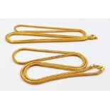 Two 22k Yellow Gold Foxtail Link Chains. 74 and 60cm. 61.8g total weight.
