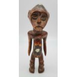 Antique 19th century very rare carved African fertility figurine, with a moon stone belly button and