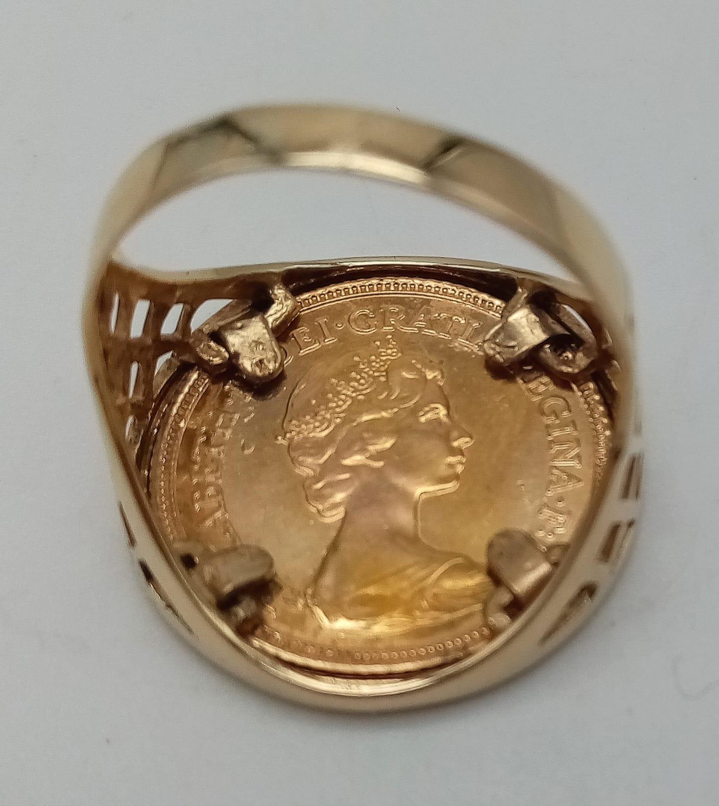 A 22K GOLD HALF SOVEREIGN SET IN 9K RING. 7.18gms - Image 3 of 4