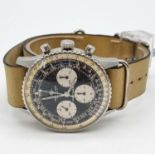 A Vintage Breitling Navitimer Pilots Gents Chronograph Watch. Suede strap. Stainless steel case -