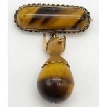 A Fascinating Antique 15K Yellow Gold (tested) Tigers Eye Mouse Pendant. A Beautiful gold and tigers