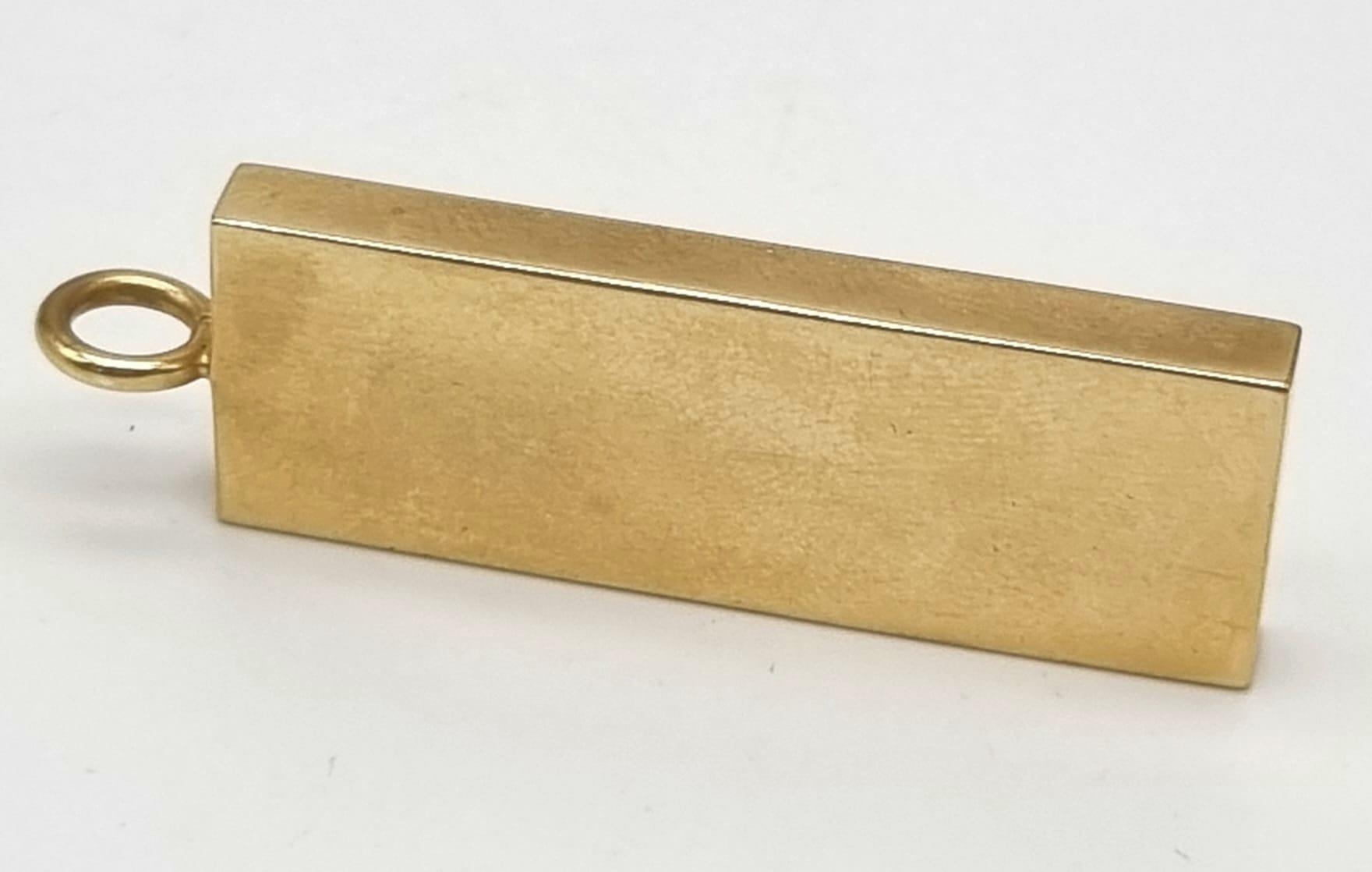 A 9k Gold Ingot Pendant. Hallmarks for London. 32g. 42mm. - Image 3 of 3