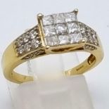 A 9K YELLOW GOLD FANCY DIAMOND RING HAVING 0.50 DIAMONDS IN TOTAL . 3.4gms size O