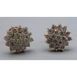 14K YELLOW GOLD DIAMOND CLUSTER STUD EARRINGS. 3.20CT SCREWBACK FITTINGS. 8.3G