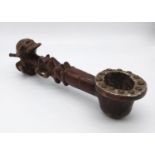 Antique 19th century African Wooden Chokwe Pipe. From Chokwe Tribe Congo. It is decorated with