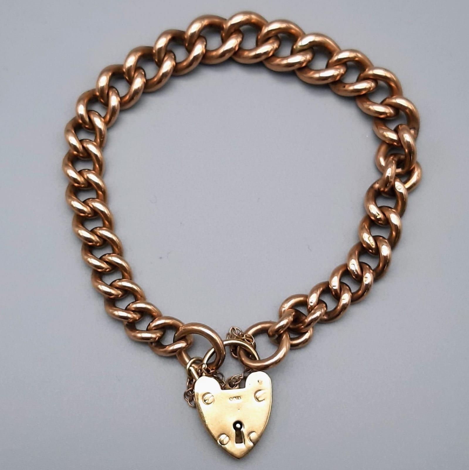 9K VINTAGE ROSE GOLD CHARM BRACELET 34.2G.