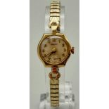 A Vintage 9K Gold Cased Rotary Ladies Watch. Expandable two-tone strap. 9k gold case - 21mm.