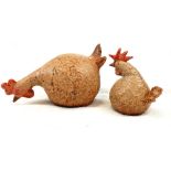 2 ceramic ornamental chickens by Athezza. 18 x 36cms and 18 x 14 respectively.