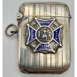 An Antique Silver and Blue Enamel Vesta Case. Hallmarks for Birmingham 1912. For the Society of