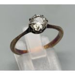 A Vintage 18K Yellow Gold and Platinum Diamond Solitaire Ring. 0.75ct. Size P 1/2. 2.6g