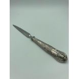 SILVER handled letter opener with clear hallmark for Harrison Bros of Birmingham 1987. Excellent