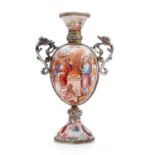 Silver and enamel vase, Vienna, 1900. Beautifully painted 20th century vase with Biblical motifs