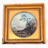 An Antique Oil On Canvas Painting of A Family of Water Buffalo at Rest. In gilded frame - 35 x 35cm.