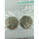 Two World War II silver half crowns 1944 and 1945 in extra fine condition. Having bold and raised