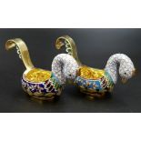 A Pair of Russian Silver and Cloisonné Enamel Miniature Kovsh Bowls. 9 x 5cm. 116g total weight