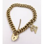 A 9K Yellow Gold Twisted-Curb-Link Bracelet. Heart clasp and 21 number charm. 18cm. 30.75g