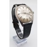 A Vintage Vertex Revue Automatic Gents Watch. Black leather strap with stainless steel case -