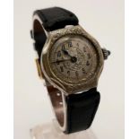 A WW1 14K Gold Filled Trench Watch with a Rare Crown. Leather strap. Case - 25mm. Mechanical hand-