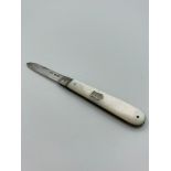 Silver bladed FRUIT KNIFE with mother of pearl handle and clear hallmark for Villiers and Jackson