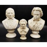 Three Vintage Plaster Sculpted Busts of Famous Composers - Schubert, Schumann and Beethoven. Biggest