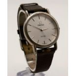 An Omega De Ville Gents Watch. Brown leather strap and stainless steel case - 34mm. Silver tone