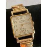 Vintage Gentlemans Vitalis wristwatch with ROLLED GOLD bracelet. Art Deco style digits and square