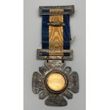 An Antique Silver Marylebone of London Lodge Freemasons Medal. With ribbon - dated 1909.