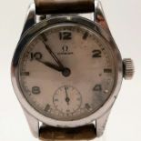 A Vintage Omega Military Style Watch. Worn leather strap and stainless steel case - 30mm. Mechanical