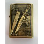 3 x Vintage EARTH PETROL LIGHTERS, To include the rare Gleasons Pictorial Bowie Knife model.